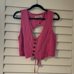 Free People Pink Button-Front Crop Top